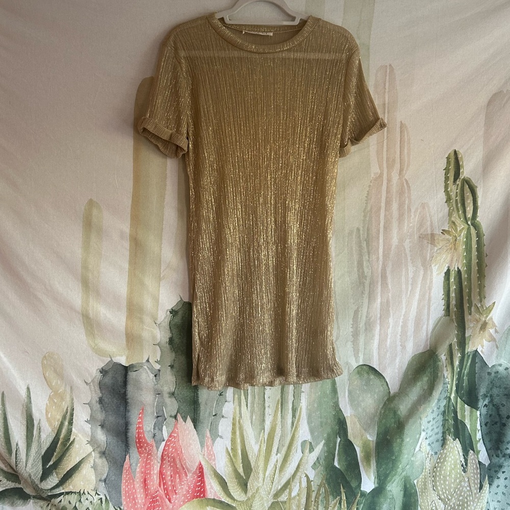 Pleated Gold Shimmer Short Sleeve Tunic